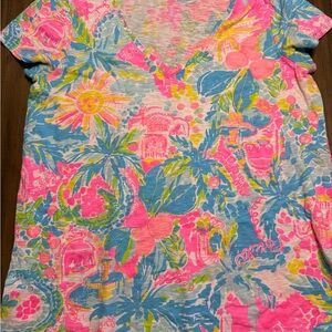 Lilly Pulitzer Pink and Blue Tropical Print Top